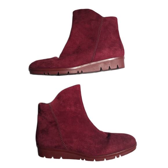 Sesto Meucci Burgundy Red Suede Flat Sole Minimalist Ankle Boots Sz 9.5 - Picture 1 of 7
